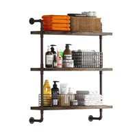 Helsin 3 Tier Industrial Pipe Shelf Rustic Wood F