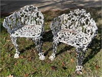 Vintage Cast Iron Victorian Grape & Leaf Chairs,