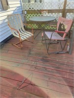 Vintage chair, patio table and folding chair