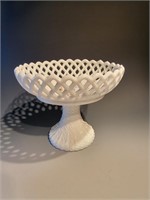 Milk glass compote with decoration