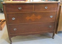 Antique Wood Inlaid 4 Drawer Dresser