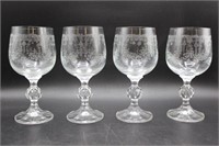 Vintage Etched Bohemia Crystal Wine Glasses