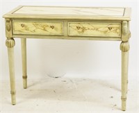 TWO DRAWER FAUX MARBLE TOP CONSOLE TABLE