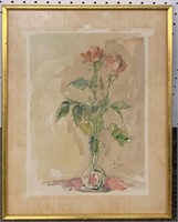 Signed J. H. Stuyt Watercolor Of Rose