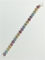Sterling Multi-Gemstone Floral Bracelet