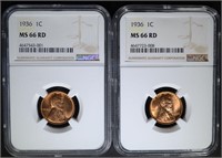 2 - 1936 LINCOLN CENT NGC MS 66RD