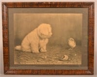 B. Austrian Signed Sepia Print Puppy with Chick.