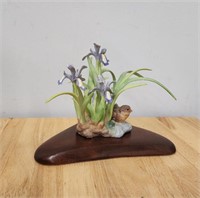 Cybis Purple Iris with Bob White Chick Porcelain B