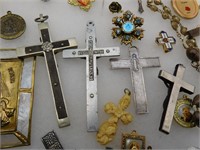 Vtg Religious Catholic Rosary Crucifix Medal Group