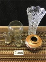 LEADED CRYSTAL VASE AND OTHERS
