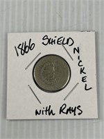 1866 Shield Nickel with Rays
