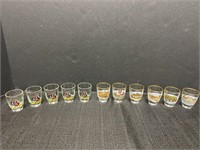 11 shot glasses depicting locations in Germany