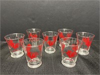 7 - Libbey red rooster 3in high glasses