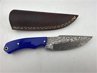 Steel Knife with Leather Sheath. Damascus.