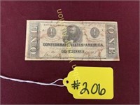 1863 CONFEDERATE ONE DOLLAR BILL