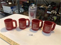 (4) Plastic IU Mugs & Thermos