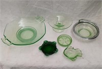 6 Pcs of Green Depression Glass