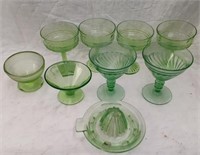11 Pcs. of Green Depression Glass