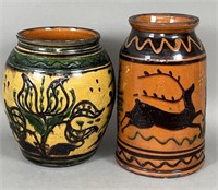 2 pieces of folk art redware by Greg Shooner ca.