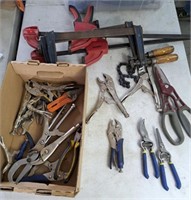 Collection of pliers, snips, grips, and clamps