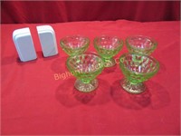 Depression Green Glass Desert Cups, Vintage
