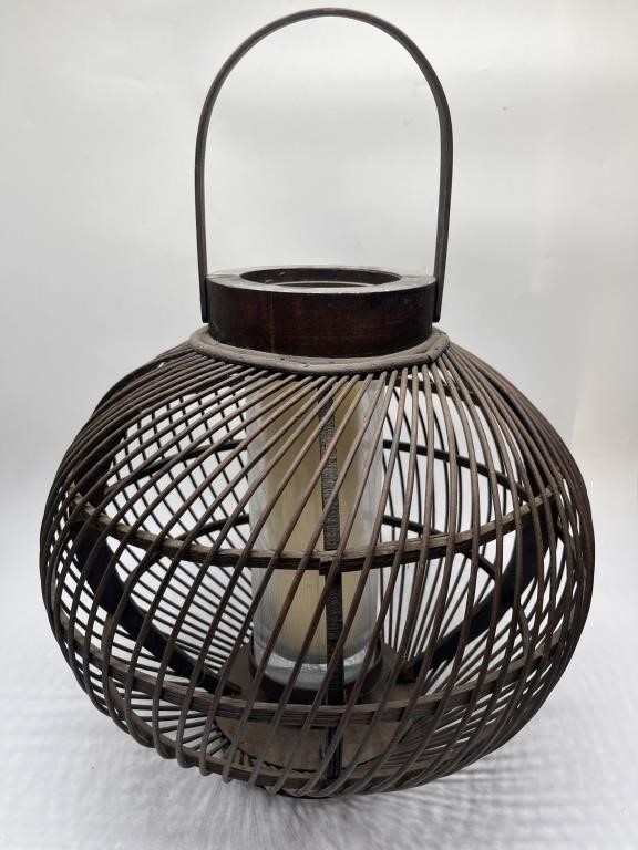 Wood and Wicker Hanging Ball Candle Lantern