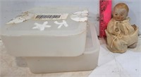 Ceramic Japan Baby Doll, 2 Pastic Containers