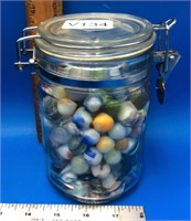 Jar Of Vintage Slag Glass Marbles