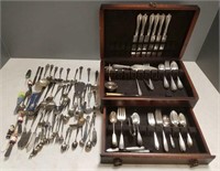 Group of silverplate flatware, etc. in a chest