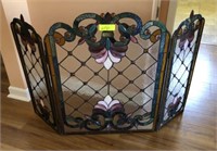 LEADED AND STAINED GLASS FIRE PLACE  SCREEN