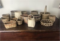 Collection of 15 Miniature Handwoven Baskets