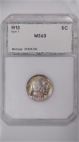 1913 Ty1 Buffalo Nickel PCI MS60