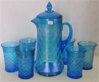 Concave Diamond 7 pc. lidded water set - celeste