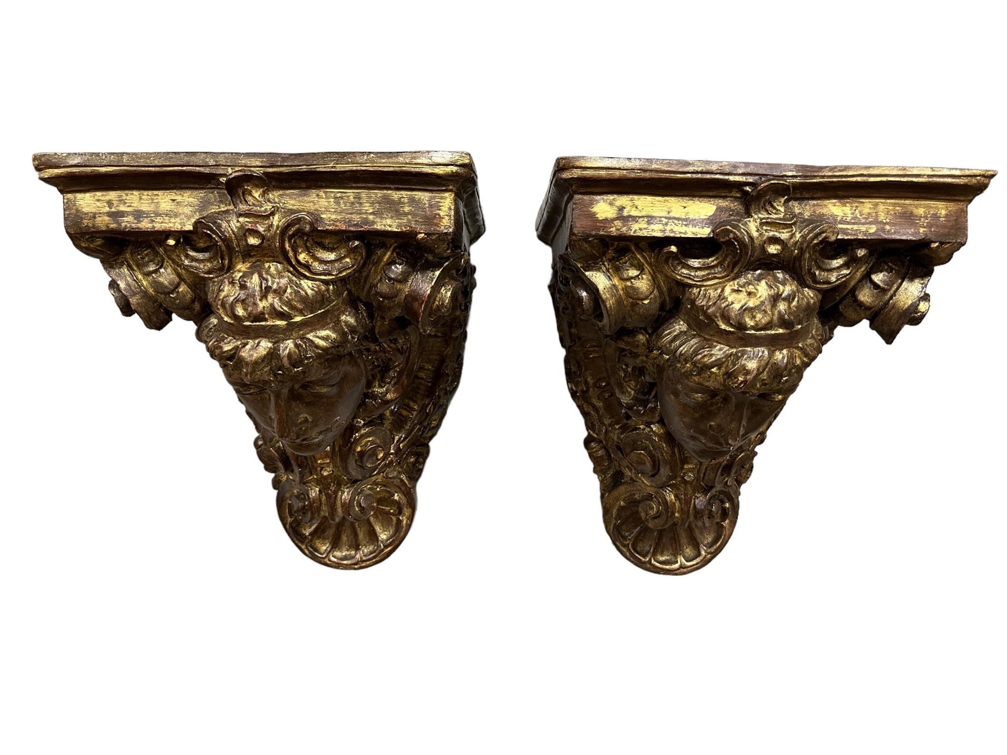 Pair of Large Gold Gilt Scone Shelves