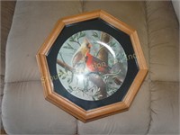 Cardinal plate in wood frame