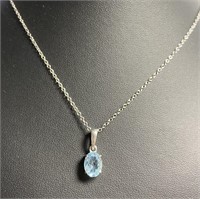 Natural 2.00 ct Oval Blue Topaz Necklace