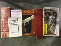 Shotgun cleaning kit, slide rule, books & more