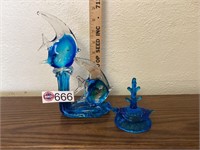 Blue glass fish and tortoise figure, jewelry