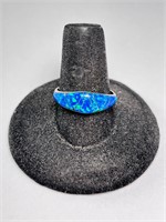 Sterling Native Signed Blue Opal Ring 2 Gr Size 9