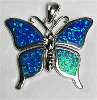 Lg. Sterling Blue Fire Opal Butterfly Pendant 8 G