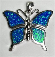 Lg. Sterling Blue Fire zopal Butterfly Pendant 8 G