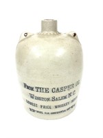 Late 19th C Stoneware Casper Co. Whiskey Jug