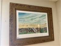 Nicely framed painting- beach with bridge