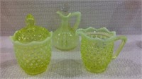 Lot of 3 Including Yellow Opalescent Vinegar Cruet