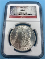NGC Graded, MS 62, Morgan silver dollar   1887