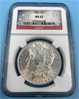 NGC Graded, MS 62, Morgan silver dollar   1886