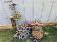 Wind chimes, lawn decor, hanging baskets, metal