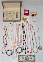 Jewelry Lot - Beaded Necklaces, GP Pin, Earrings +