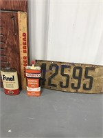 Finnol 4oz, Warco 3.7 oz can& 1914 license plate