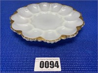 Deviled Egg Platter Milk Glass w/Gold Trim